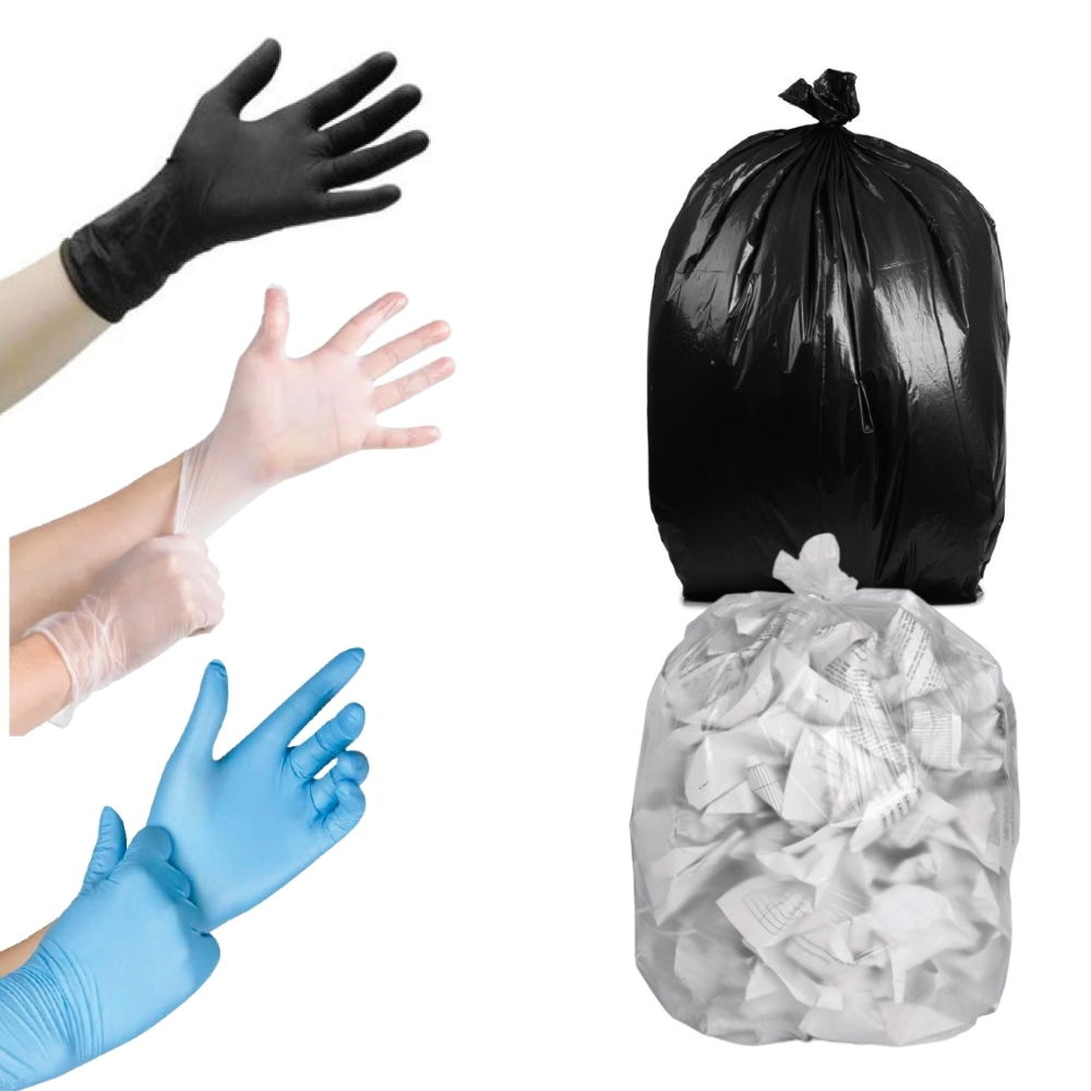 Trash can liners and gloves